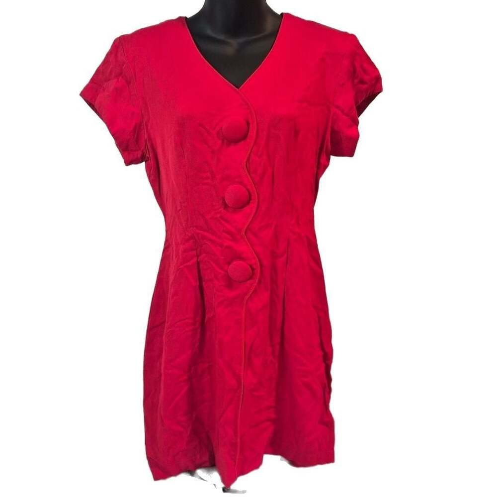 Vintage 90s La Belle Red Rayon Mini‎ Dress Wavy Button Whimsigoth Retro Size 3/S
